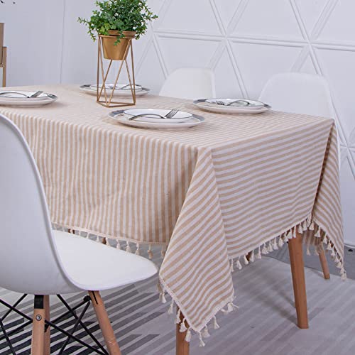 Novetec Tischdecke Rechteckige Baumwolle Leinen Tischtuch Abwischbar Ölbeständig Fleckschutz Tischdecken Pflegeleicht für Drinnen Draussen Garten Esszimmer Party und Festen 140x220 von Novetec