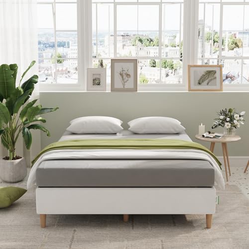 Novilla 35 cm Metallbett Metallrahmenbett Bettgestell mit Lattenrost Holzlattenunterstützung Grauer Bettgestellbezug Stauraum unter dem Bett 90 x 200 cm Schwarz von Novilla