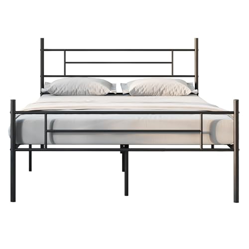 Novilla Bettrahmen 120 x 200 cm, Bettgestell mit Lattenrost, Modern Bettgestelle, Metallbett mit Kopfteil für Schlafzimmer ästezimmer, Schwarz von Novilla