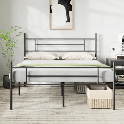 Novilla Bettrahmen 135 x 190 cm, Bettgestell mit Lattenrost, Modern Bettgestelle, Metallbett mit Kopfteil für Schlafzimmer ästezimmer, Schwarz von Novilla