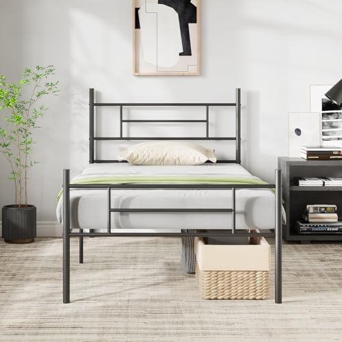 Novilla Bettrahmen 90 x 190 cm, Bettgestell mit Lattenrost, Modern Bettgestelle, Metallbett mit Kopfteil für Schlafzimmer Gästezimmer, Schwarz Novilla Bettrahmen 90 x 190 cm, Bettgestell mit Lattenrost, Modern Bettgestelle, Metallbett mit Kopfteil für Schlafzimmer Gästezimmer, Schwarz von Novilla