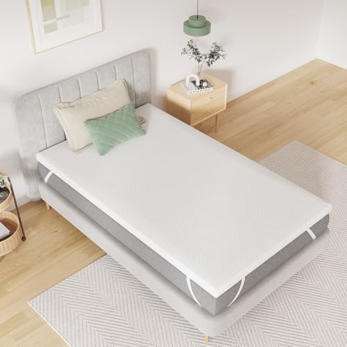 Novilla Matratzentopper 90x200 cm, 5 cm Höhe Kaltschaum H3 - Antirutsch, Waschbarer Matratzenauflage Bezug - Für Boxspringbett, Wohnwagen & Schlafsofa von Novilla