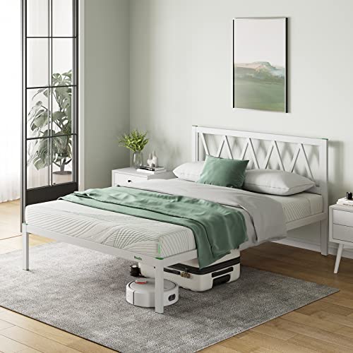 Novilla Bettgestell Metallbett 140x190 cm mit Lattenrost Metallrahmenbett Bettgestell mit Kopfteil-Design Ehebett Gästebettt, Weiß Novilla Bettgestell Metallbett 140x190 cm mit Lattenrost Metallrahmenbett Bettgestell mit Kopfteil-Design Ehebett Gästebettt, Weiß von Novilla