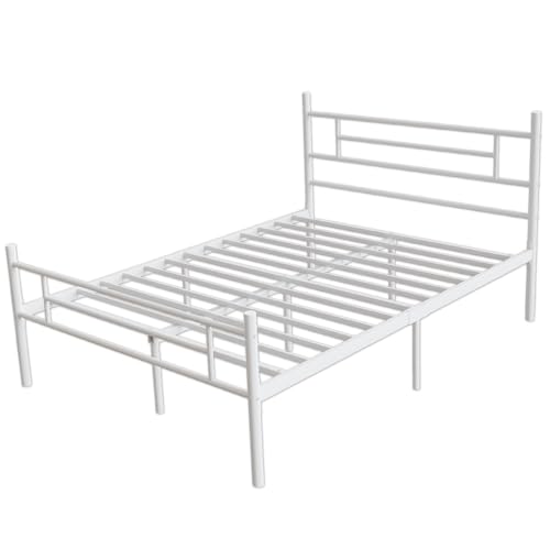 Novilla Bettrahmen 135 x 190 cm, Bettgestell mit Lattenrost, Modern Bettgestelle, Metallbett mit Kopfteil für Schlafzimmer Gästezimmer, Weiß von Novilla