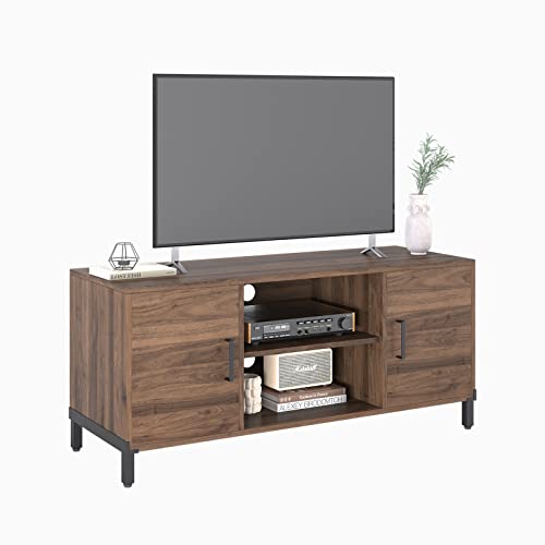 Novilla Lowboard TV-Schrank Fernsehtisch Vintage 2 Tür TV-Regal für Fernseher bis zu 50 Zoll mit 2 Schränken und Regalen, Walnuss von Novilla