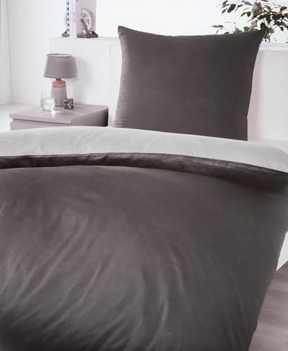 Novitesse Satin Bettwäsche aus 100% Baumwolle mit Reißverschluss | Bettgarnitur Set aus Kissenbezug 80x80 cm & Bettbezug 135x200 cm (anthrazit) von Novitesse