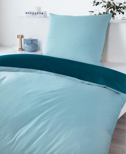 Novitesse Satin Bettwäsche aus 100% Baumwolle mit Reißverschluss | Bettgarnitur Set aus Kissenbezug 80x80 cm & Bettbezug 135x200 cm (türkis) von Novitesse