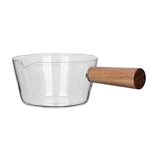 Novoce 600 Ml Glastopf mit Holzgriff zum Kochen, Erhitzen, Milchsuppe, Breitopf, Haushalt, Offenes Feuer, KüChe, Kochgeschirr, Tontopf von Novoce