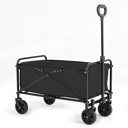 Novonova Bollerwagen Faltbar Handwagen mit verstellbare Griffe transportwagen klappbar Breite Reifen bis 80 kg Tragkraft strandwagen, SY-FW003 (Schwarz) von Novonova