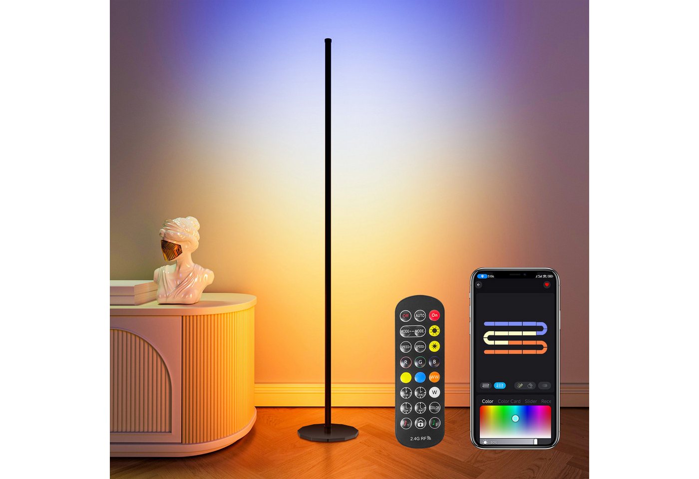 Novostella LED Stehlampe LED RGB Stehleuchte Farbwechsel Stehlampe RF Fernbedienung, LED fest integriert Novostella LED Stehlampe LED RGB Stehleuchte Farbwechsel Stehlampe RF Fernbedienung, LED fest integriert von Novostella