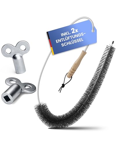 Novuj - Heizkörperbürste 120cm Profi Set [inkl. 2X Heizungsschlüssel] Heizungsbürste mit Gummischutz Ummantelung | Heizkörper Reinigungsbürste zur effektiven Senkung der Heizkosten von Novuj