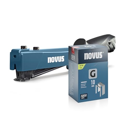 NOVUS TOOLS Hammertacker J-044 Set mit 5000 Klammern │ Profi-Schlagtacker aus Vollmetall mit Prallplatte, Schnellladesystem und Soft-Griff │ Für Flachdrahtklammern Typ 11 von 6-12 mm von Novus Tools