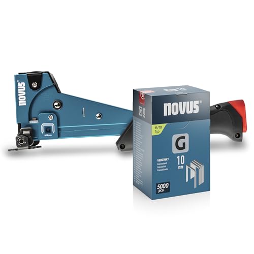 NOVUS TOOLS Hammertacker J-055 Set mit 5000 Klammern │ Profi-Schlagtacker aus Vollmetall mit Schnellladesystem, Prallplatte und Soft-Griff │ Für Flachdrahtklammern Typ 11 von 6-14 mm von Novus Tools