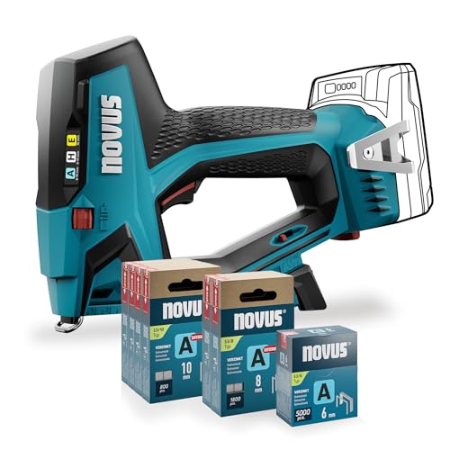 NOVUS TOOLS Akku Tacker J-550 Set mit 11.800 Klammern │ Für Feindrahtklammern 6-14 mm und Nägel 16 mm │ Kompatibel mit 18V Li-Ion CAS Akku │ Ohne Akku und Ladegerät │ Profi-Tacker für Holz NOVUS TOOLS Akku Tacker J-550 Set mit 11.800 Klammern │ Für Feindrahtklammern 6-14 mm und Nägel 16 mm │ Kompatibel mit 18V Li-Ion CAS Akku │ Ohne Akku und Ladegerät │ Profi-Tacker für Holz von Novus Tools
