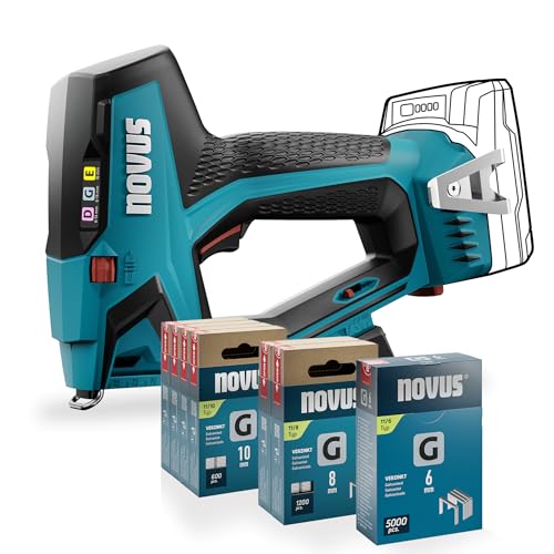 NOVUS TOOLS Akku Tacker J-551 Set mit 9.800 Klammern │ Für Flachdrahtklammern 6-14 mm und Nägel 16 mm │ Kompatibel mit 18V Li-Ion CAS Akku │ Ohne Akku und Ladegerät │ Profi-Tacker für Holz NOVUS TOOLS Akku Tacker J-551 Set mit 9.800 Klammern │ Für Flachdrahtklammern 6-14 mm und Nägel 16 mm │ Kompatibel mit 18V Li-Ion CAS Akku │ Ohne Akku und Ladegerät │ Profi-Tacker für Holz von Novus Tools