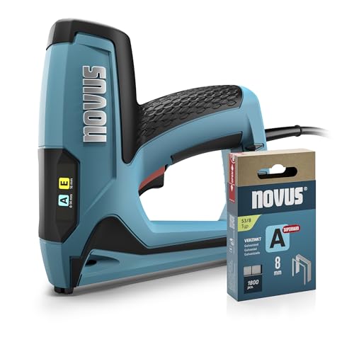NOVUS TOOLS Elektrotacker J-120 Set mit 1800 Klammern │ Elektrische Tackerpistole für Holz zur Befestigung von Stoffen und Zierleisten │ Für Feindrahtklammern 6-14 mm und Nägel 16 mm von Novus Tools