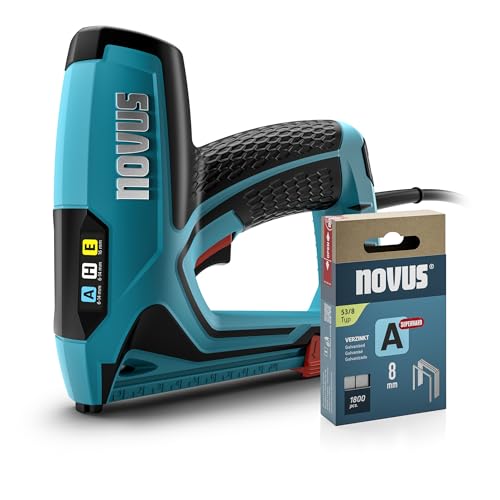 NOVUS TOOLS Elektrotacker J-150 Set mit 1800 Klammern │ Profi-Tacker und Nagelpistole mit Schlagkraftregulierung, Distanzanschlag und Unterlademechanik │ Für Feindrahtklammern 6-14 mm und Nägel 16 mm von Novus Tools