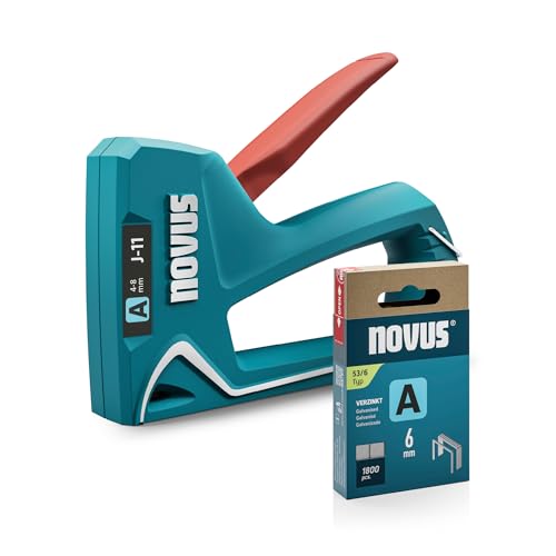 NOVUS TOOLS Handtacker J-11 Set mit 1800 Klammern │ Kleiner Hobby-Tacker für Holz mit Unterlademechanik, Griffverriegelung, Klammersichtfenster │ Für Feindrahtklammern von 4 bis 8 mm von Novus Tools