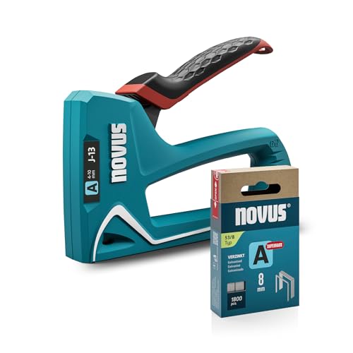 NOVUS TOOLS Handtacker J-13 Set mit 1800 Klammern │ Stoff-Tacker für Holz mit Softgrip-Hebel, Unterlademechanik, Griffverriegelung │ Für Feindrahtklammern von 4 bis 10 mm von Novus Tools