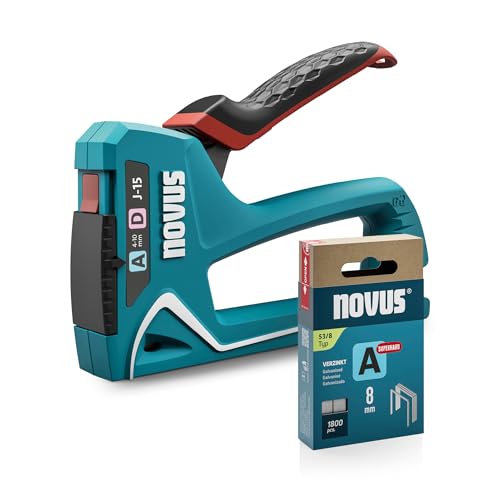 NOVUS TOOLS Handtacker J-15 Set mit 1800 Klammern │ 2-in-1 Tacker für Holz, Stoffe und Folien mit ABS-Kunststoffgehäuse │ Für Feindraht- und Flachdrahtklammern von 4 bis 10 mm von Novus Tools