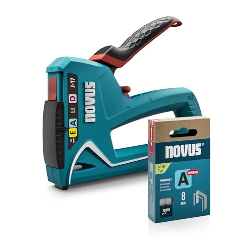 NOVUS TOOLS Handtacker J-17 Set mit 1800 Klammern │ 3-in-1 Tacker für Holz, Stoffe und Folien mit ABS-Kunststoffgehäuse │ Für Feindraht- und Flachdrahtklammern 6-14 mm und Nägel 16 mm von Novus Tools