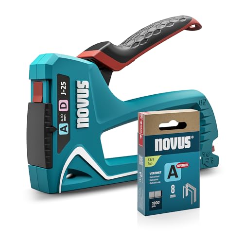 NOVUS TOOLS Handtacker J-25 Set mit 1800 Klammern │ Kleiner 2-in-1 Metall-Tacker für Holz mit Softgrip-Hebel und Unterlademechanik │ Für Feindraht- und Flachdrahtklammern von 4 bis 10 mm von Novus Tools