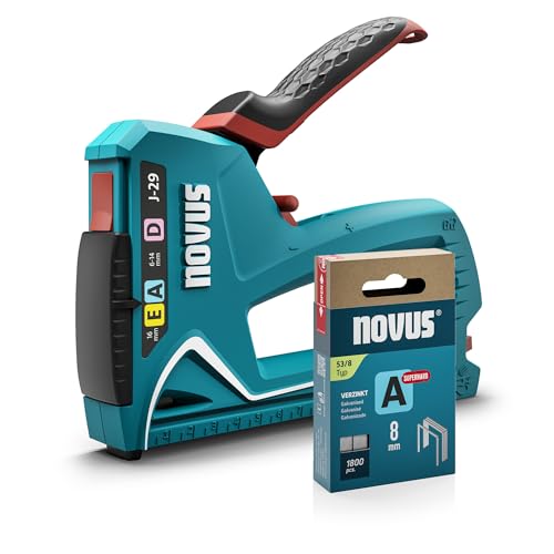 NOVUS TOOLS Handtacker J-29 Set mit 1800 Klammern │ 3-in-1 Profi-Tacker für Holz mit Metall-Gehäuse und Schlagkrafteinstellung │ Für Feindraht- und Flachdrahtklammern 6-14 mm und Nägel 16 mm von Novus Tools