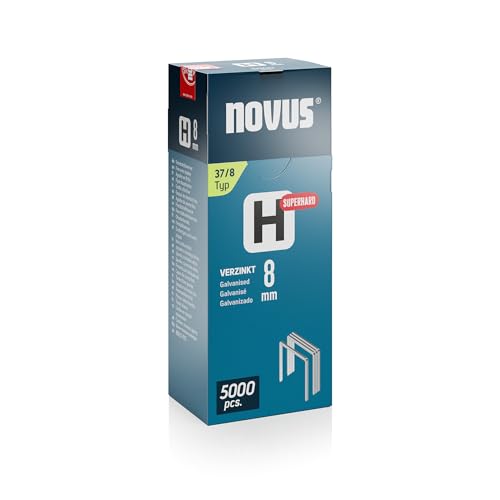 Novus Feindrahtklammern H Typ 37 8 mm (Rückenbreite: 10,6 mm, Drahtbreite: 0,75 mm, 5.000 Stück, Härtegrad superhart, Material: verzinkter Stahldraht) 042-0771 von Novus Tools