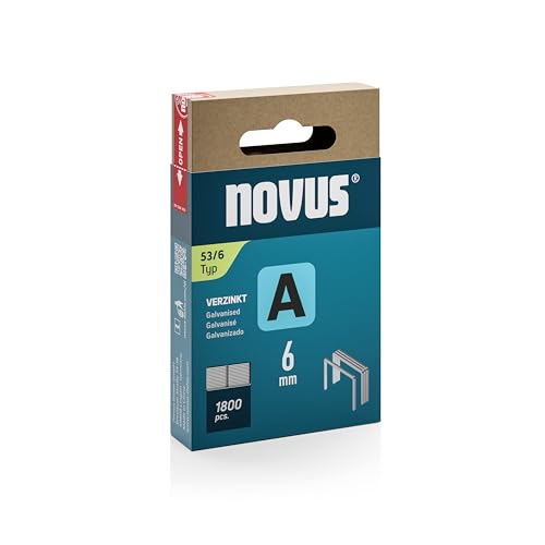Novus Feindrahtklammern A Typ 53 6 mm (Rückenbreite: 11,3 mm, Drahtbreite: 0,75 mm, 1.800 Stück, Härtegrad hart, Material: verzinkter Stahldraht) 042-0773 von Novus Tools
