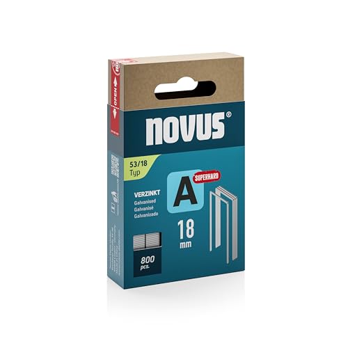 NOVUS TOOLS Feindrahtklammern 18 mm "superhart", 800 Tacker-Klammern vom Typ 53/18, Schiebeschachtel, Heftmittel für Stoffe, Gewebe und Maschendraht von Novus Tools