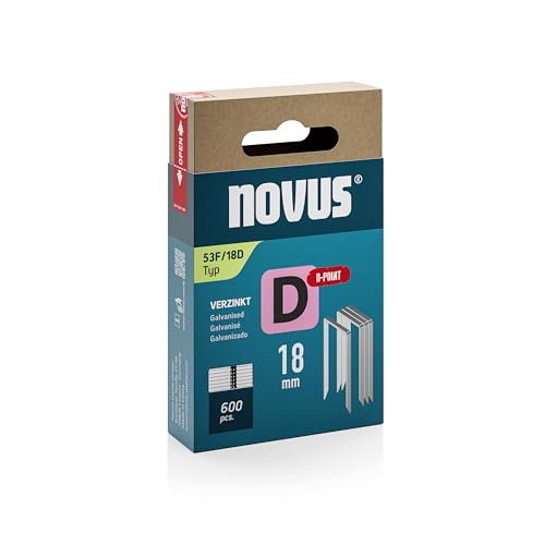 NOVUS TOOLS Flachdrahtklammern 18 mm, 600 Tacker-Klammern vom Typ 53F/18D, D-Spitze für erhöhten Auszugswiderstand, Schiebeschachtel, Heftmittel für Folien und Pappe von Novus Tools