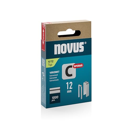NOVUS TOOLS Schmalrückenklammern 12 mm "superhart", 1000 Tacker-Klammern vom Typ 4/12, Schiebeschachtel, Heftmittel für Profilhölzer und Paneele von Novus Tools
