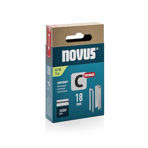 NOVUS TOOLS Schmalrückenklammern 18 mm "superhart", 1000 Tacker-Klammern vom Typ 4/18, Schiebeschachtel, Heftmittel für Profilhölzer und Paneele von Novus Tools