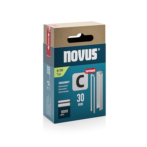 NOVUS TOOLS Schmalrückenklammern 30 mm "superhart", 1000 Tacker-Klammern vom Typ 4/30, Schiebeschachtel, Heftmittel für Profilhölzer und Paneele von Novus Tools