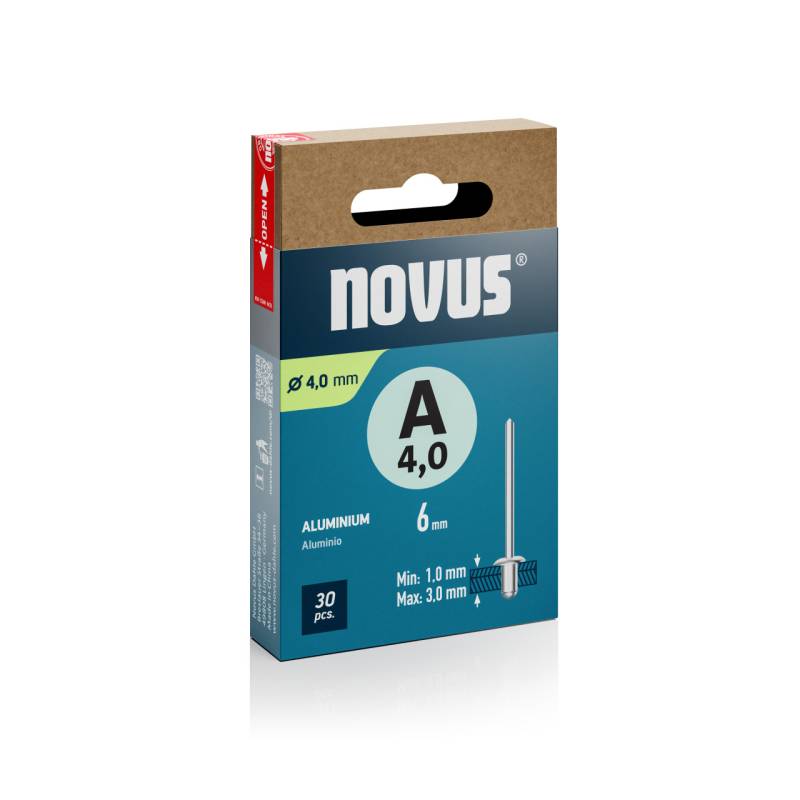 Novus Blindnietem Typ A4 4 x 6 mm 30 Stück Aluminium von Novus