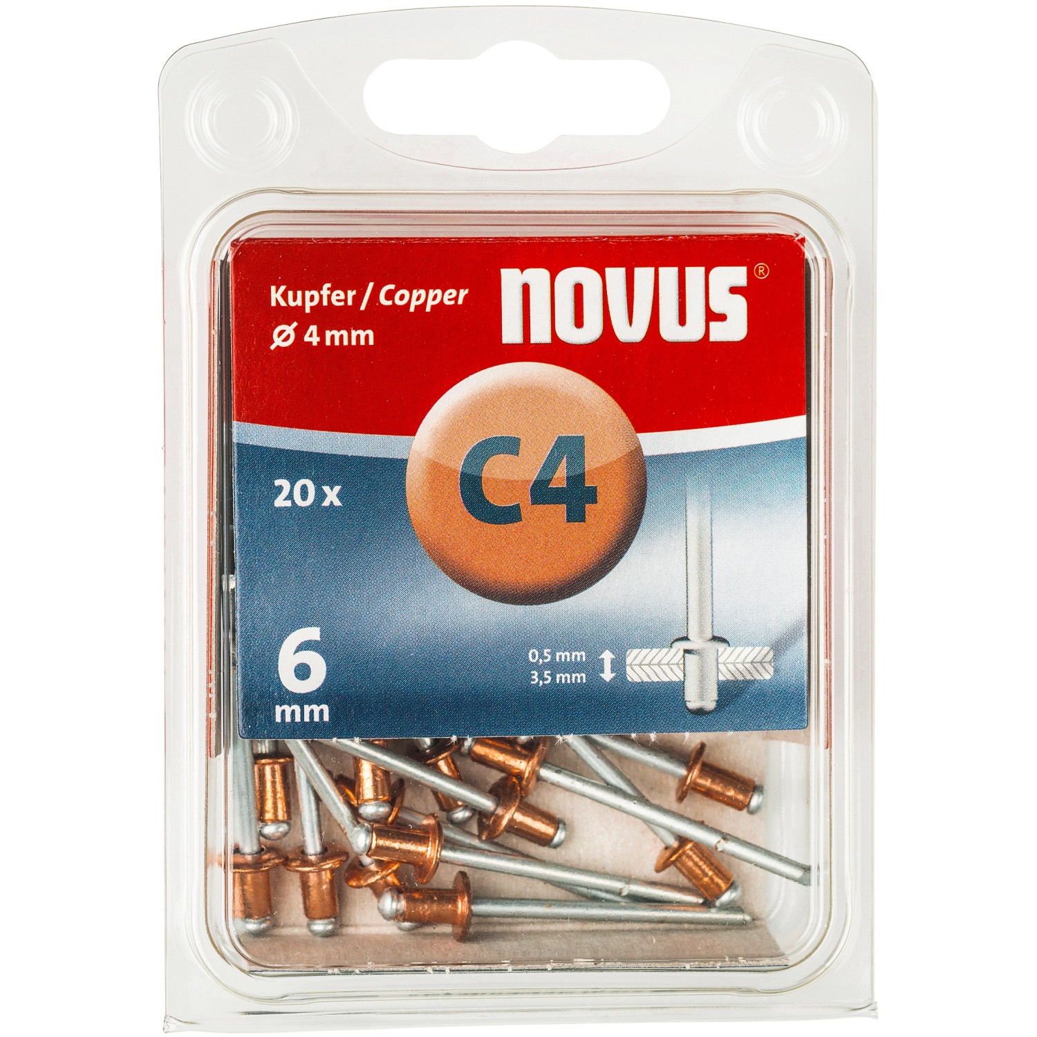 Novus Blindnieten A 4 x 6 mm Kupfer 20 Stück von Novus