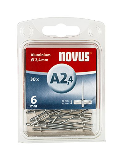 Novus Blindnieten Ø2,4 mm Aluminium, 6 mm Länge, 30 Nieten, 1.5-3.5 mm Klemmlänge, zur Befestigung von Nichteisen Metall von Novus