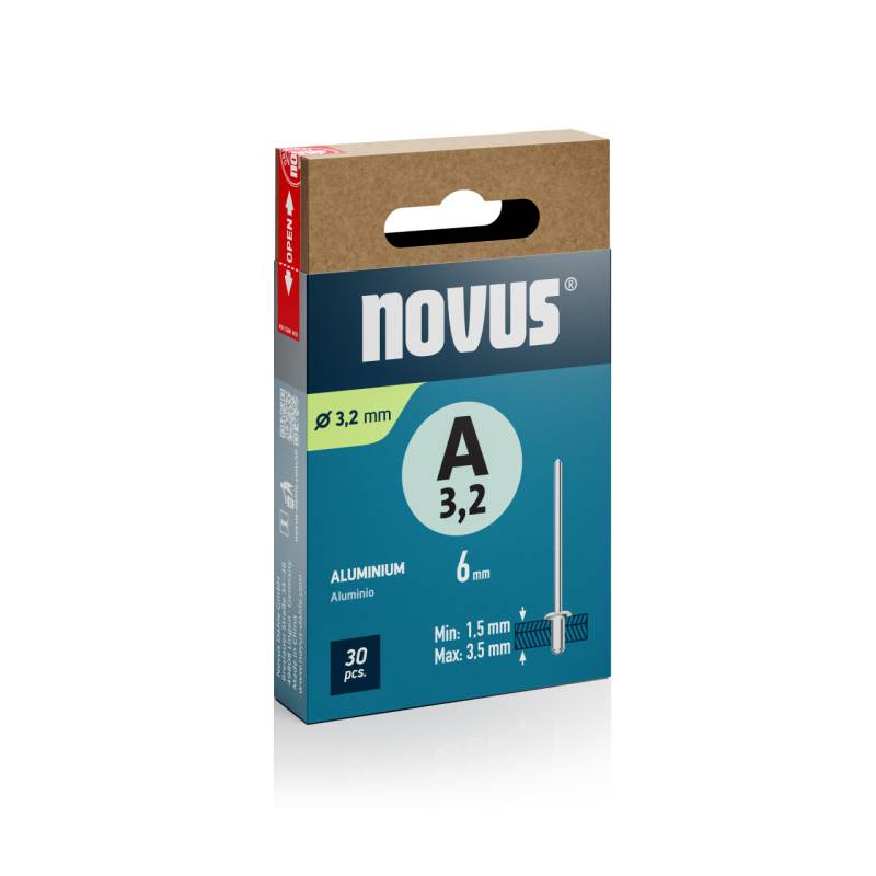 Novus Blindnieten Typ A 3,2 x 6 mm Aluminium 30 Stück von Novus