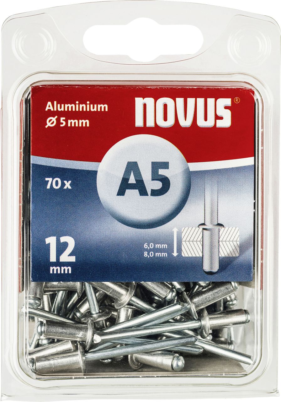 Novus Blindnieten Typ A5/12 Aluminium 70 Stück von Novus