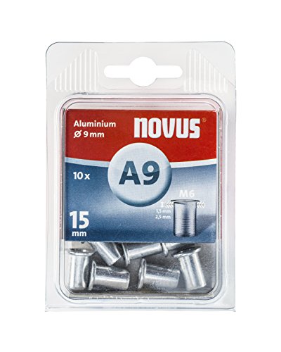 Novus Blindnietmutter Ø9 mm Aluminium, M6 Gewinde, 15 mm Länge, 10x Nietmutter, für Kunststoff und Leichtbaumaterial von Novus