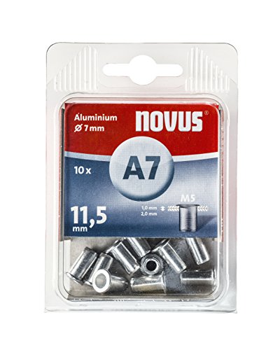 Novus Blindnietmutter Ø7 mm Aluminium, 10 Nietmuttern, M5 Gewinde, 11,5 mm Länge, für Kunststoff und Leichtbaumaterial, 3 Stück von Novus