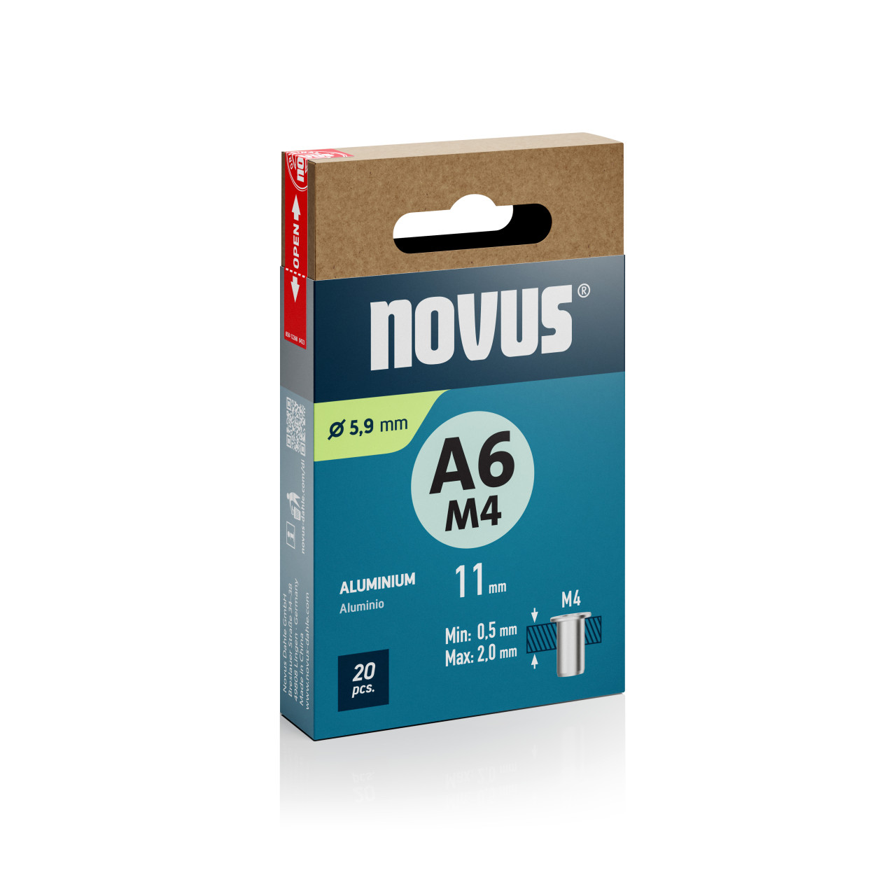 Novus Blindnietmuttern Typ M4 x 11 mm Aluminium Nietmutter 20 Stück von Novus