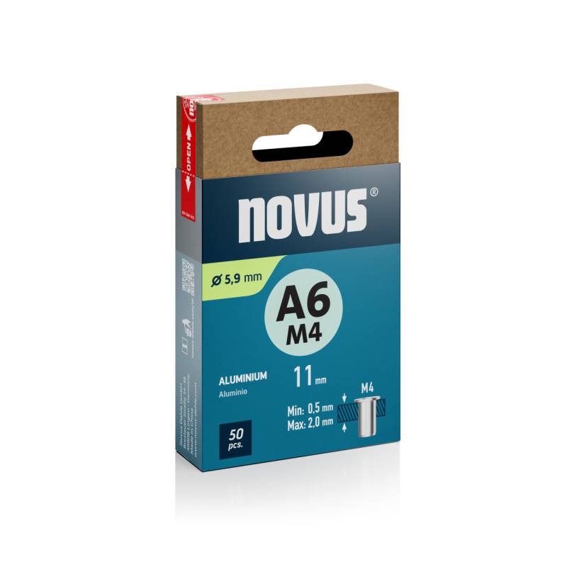 Novus Blindnietmuttern Typ M4 x 11 mm Aluminium Nietmutter 50 Stück von Novus