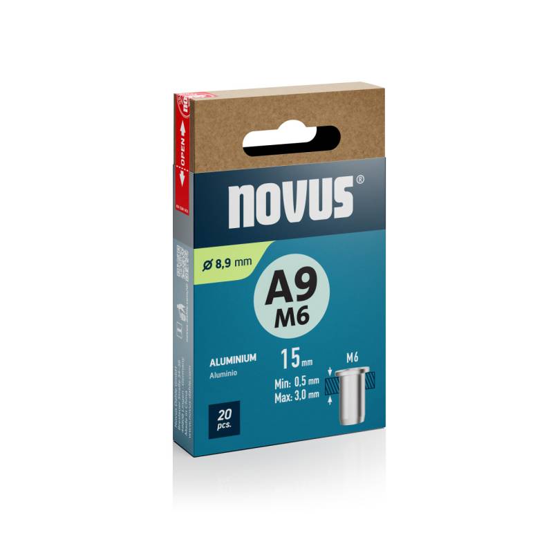 Novus Blindnietmuttern Typ M6 x 15 mm Aluminium Nietmutter 20 Stück von Novus