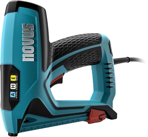 Novus Elektrotacker J-150 (für Feindrahtklammern bis 14 mm und Nägel bis 16 mm und Hammertacker Klammern H, Gewicht: 1,6 kg, Farbe Blau, Handtacker, Tackerpistole) 031-0360 von Novus