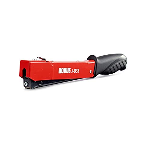 Novus J-033 Hammertacker, robuster Schlagtacker, ergonomischer Griff, Schnellladesystem für Flachdrahtklammern 6-10 mm, Rot von Novus