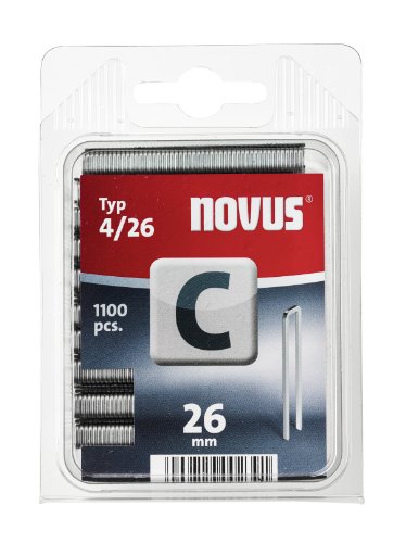 Novus Schmalrückenklammern 26 mm, 1100 Stück, Klarsicht-Verpackung, Typ C4/26, Heftmittel für Profilhölzer und Paneele von Novus