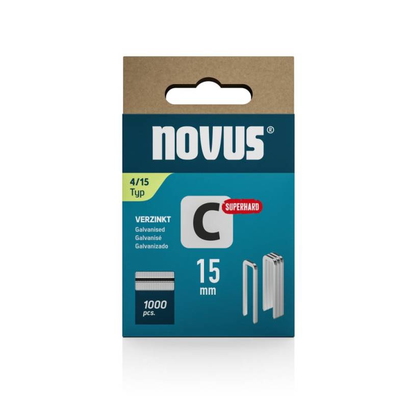 Novus Tackerklammer Typ 4 15 mm 1000 Stück Schmalrückenklammern von Novus