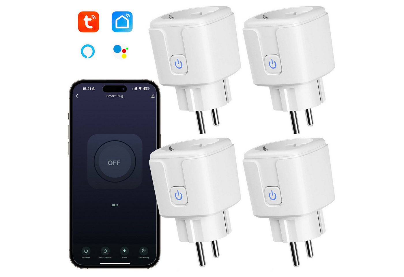 Novzep LED Steckdosenleuchte WLAN-Steckdose Smarte Intelligente Steckdose mit APP-Steuerung, Timer-Funktion, EU, 16A 4er-Pack Novzep LED Steckdosenleuchte WLAN-Steckdose Smarte Intelligente Steckdose mit APP-Steuerung, Timer-Funktion, EU, 16A 4er-Pack von Novzep