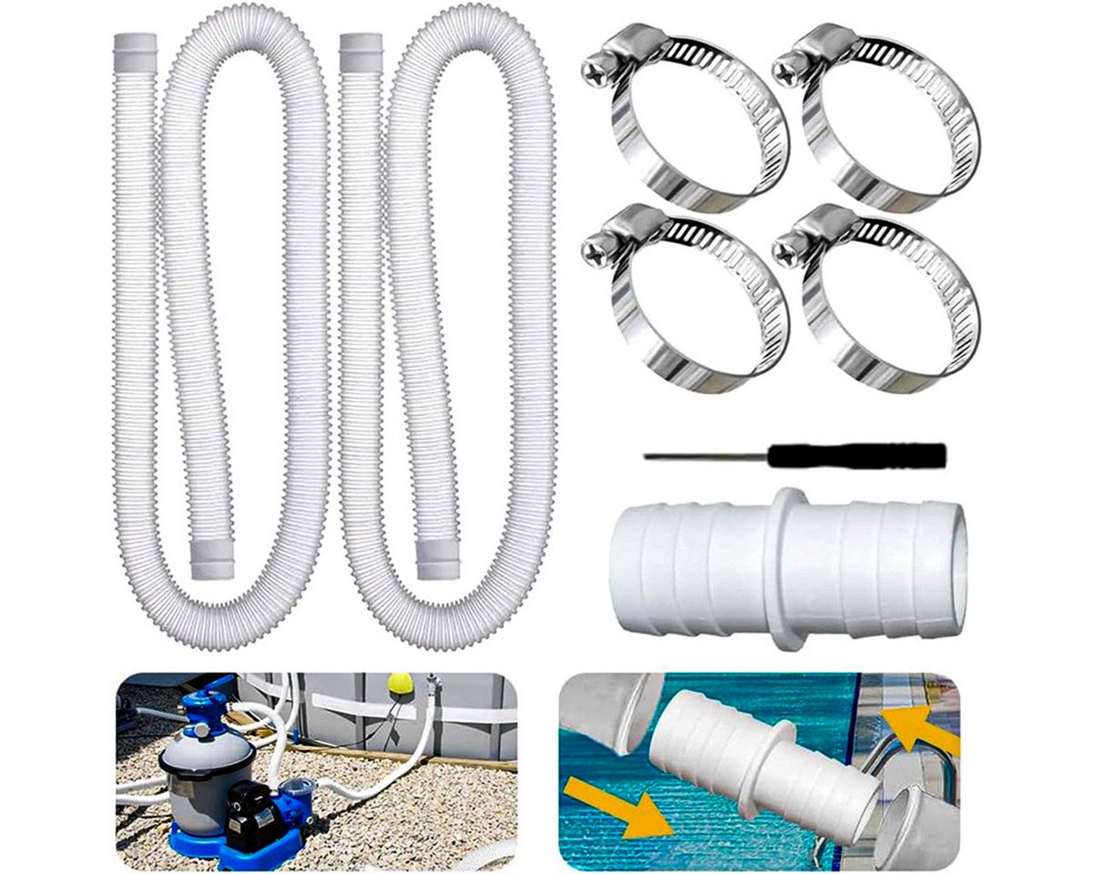 Novzep Poolschlauch 2er-Set Poolschlauch 32 mm, 150 cm für Poolpumpe Clip UV-beständig von Novzep